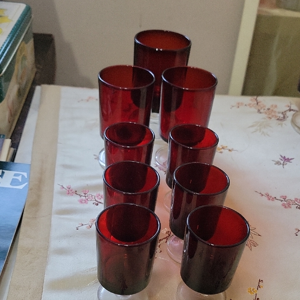 1970s Retro Luminarc Cavalier Ruby Red Glass Set France